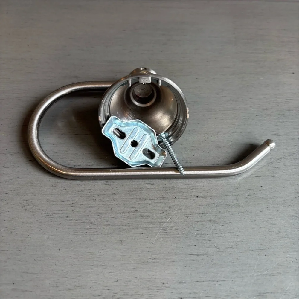 Silver Brushed Nickel Toilet Holder Open Arm Design With Mountings Hardware
